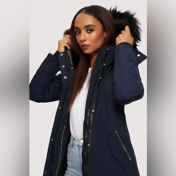 NWT NOIZE | Navy Kristel Mid Length Winter Parka Coat XS - Picture 7 of 7